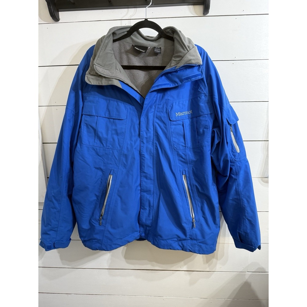 Marmot Mantra Jacket Men XL Blue Membrain Full Zip Outdoor Lined Pockets 2 In 1